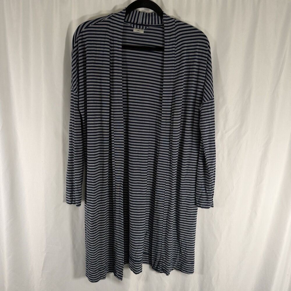 Soma Cardigan Women's XS Blue White Striped Open Front Pockets Stretch